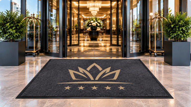 Heavy-duty custom branded mats for business entrances