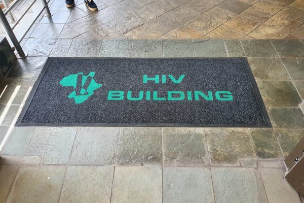 Custom inlaid logo mat for office reception entrance