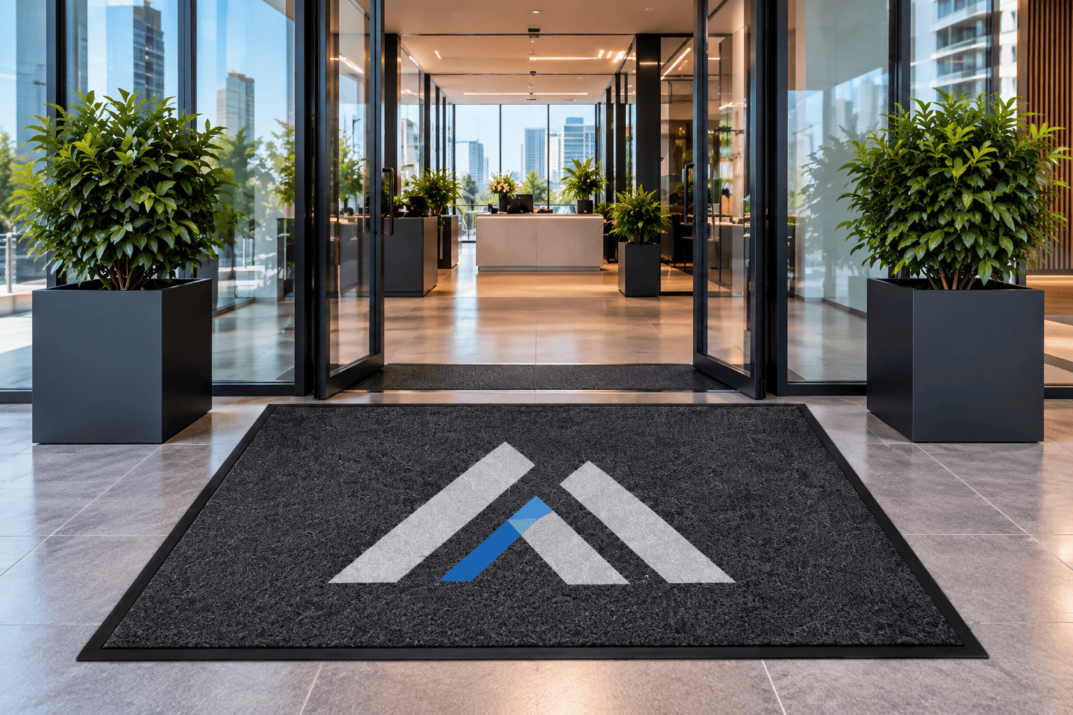 Black custom branded mats with rubber edging