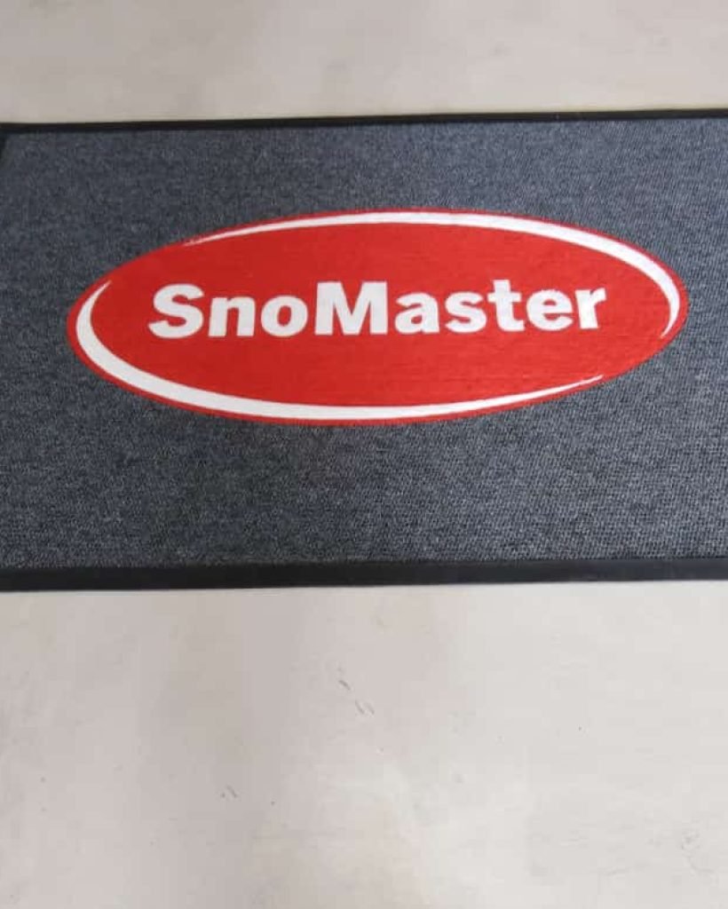 Durable rubber-backed logo mat